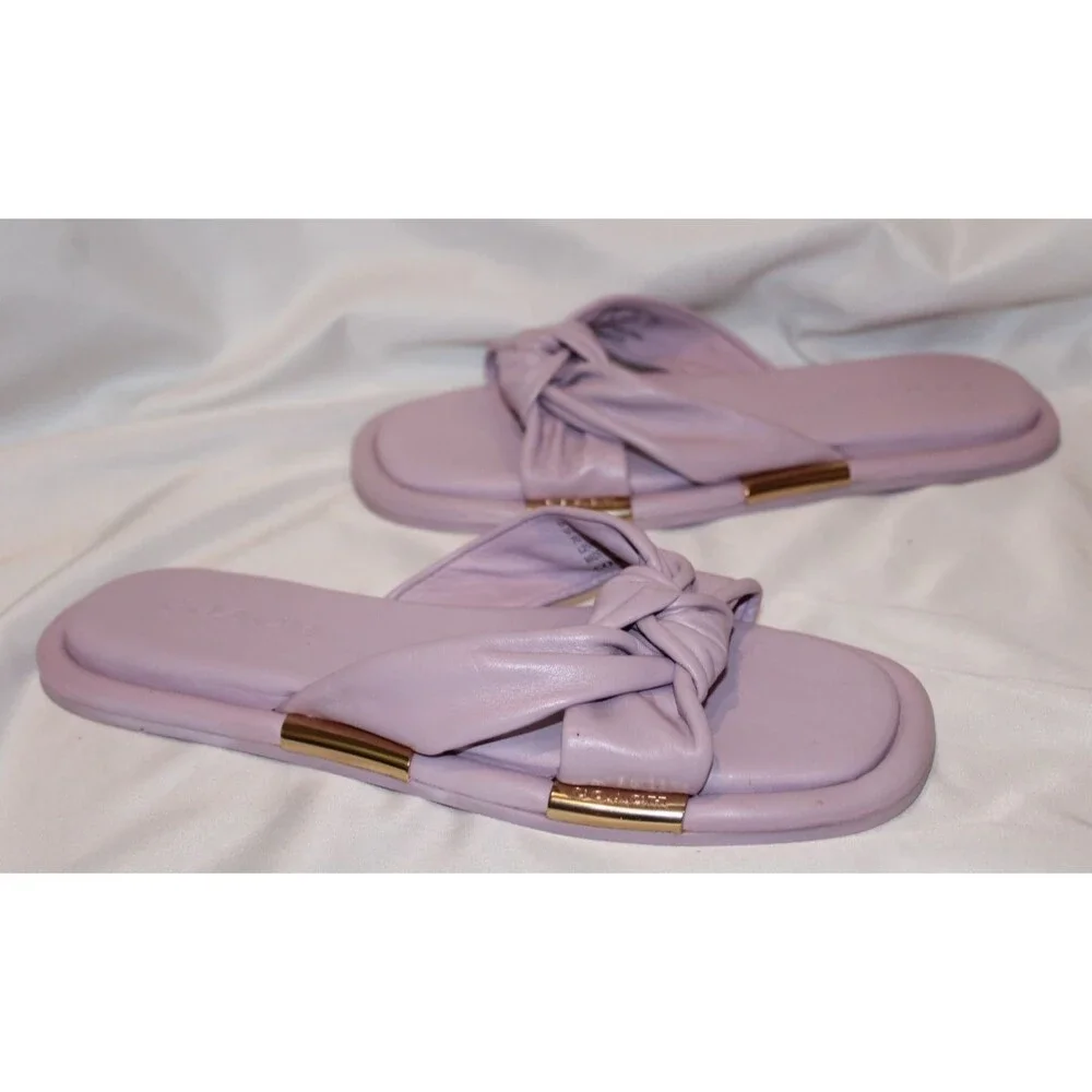 Coach Brooklyn Leather Sandals Violet Lilac Purple Twist Knot Slides Women's 7